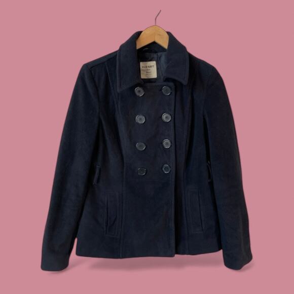 OLD NAVY Women's Fleece Double Breasted Coat Jacket Black Sz Small Classic Work - Picture 9 of 9